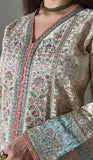 Ivory & Coral Embroidered Viscose Kaftan (2Pc)