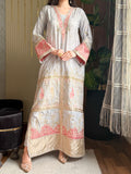 Silver Majesty – Grey Embroidered Kaftan Dress | Fabric Emporium