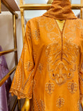 Hot Orange Embroidered Cotton 3PC Suit – Statement Summer Luxury