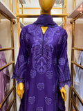 Purple Embroidered Cotton 3PC Suit with Organza Dupatta
