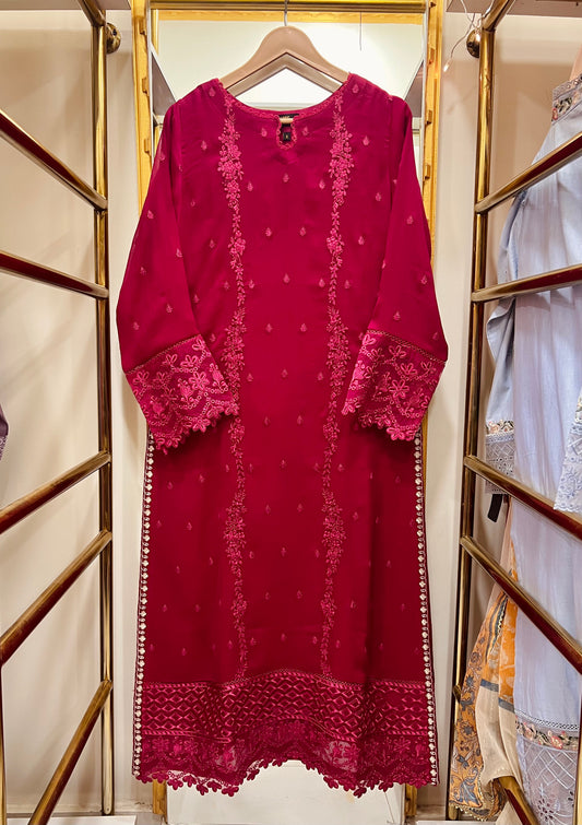 Luxury Magenta Chiffon Embroidered 3PC Suit with Raw Silk Trouser