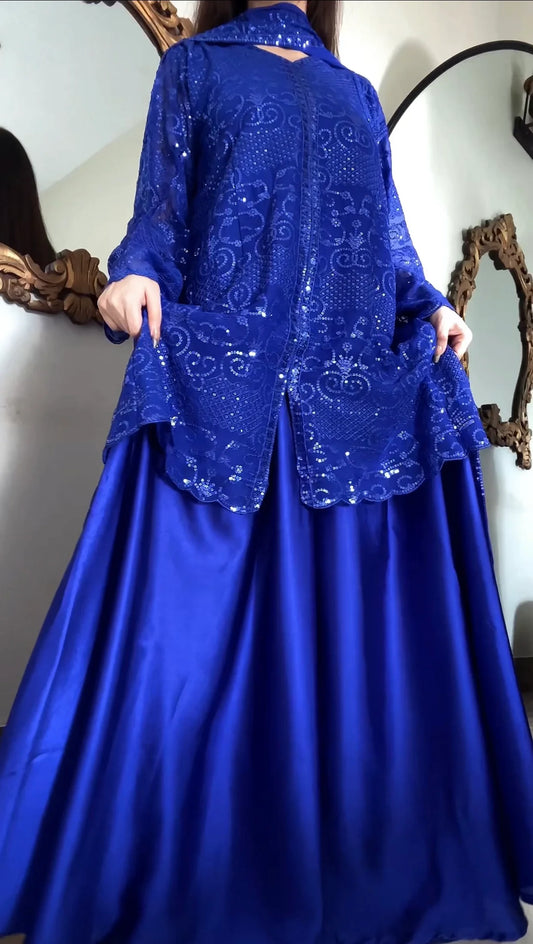 Noir Luxe – Royal Blue Heavy Embroidered Chiffon 3 Piece Suit