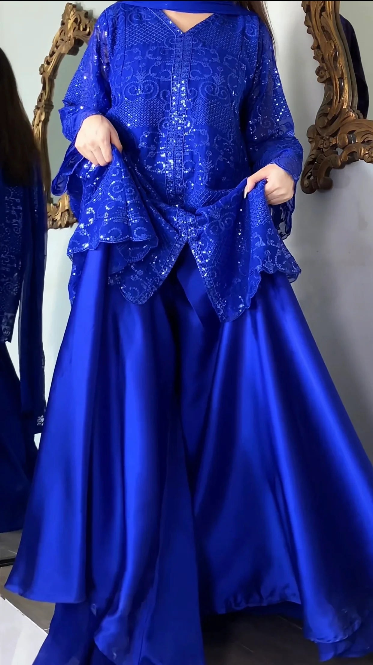 Noir Luxe – Royal Blue Heavy Embroidered Chiffon 3 Piece Suit