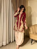 Rukhsar – Maroon Zari Embroidered Open-Front Kurta with Blush Tulip Shalwar | 2 Pc Luxury Pret