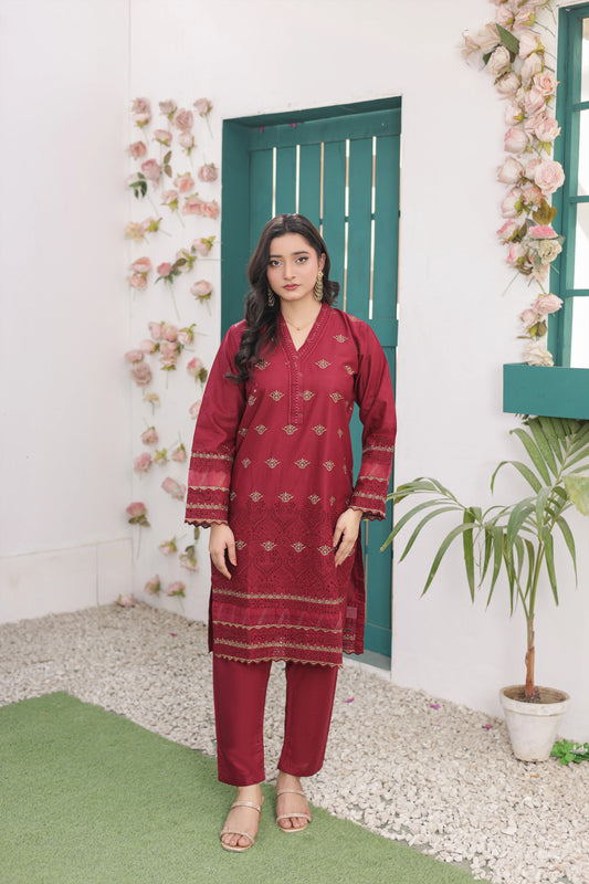 Premium Red Cotton 2‑Piece Suit – Ready to Wear Shirt & Trouser