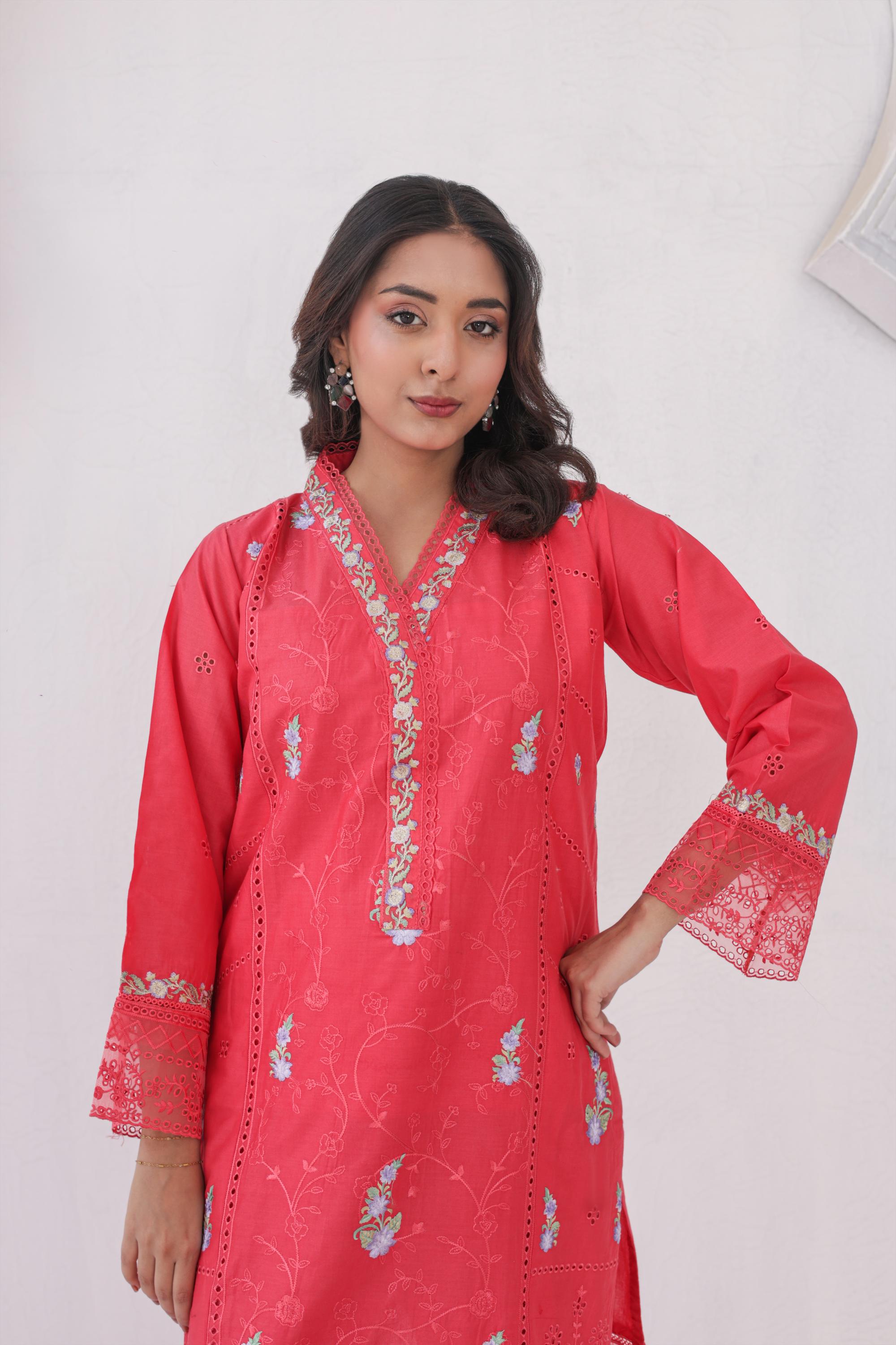 FECTN 114 2Pcs Embroidered Cotton suit shirt and trousers