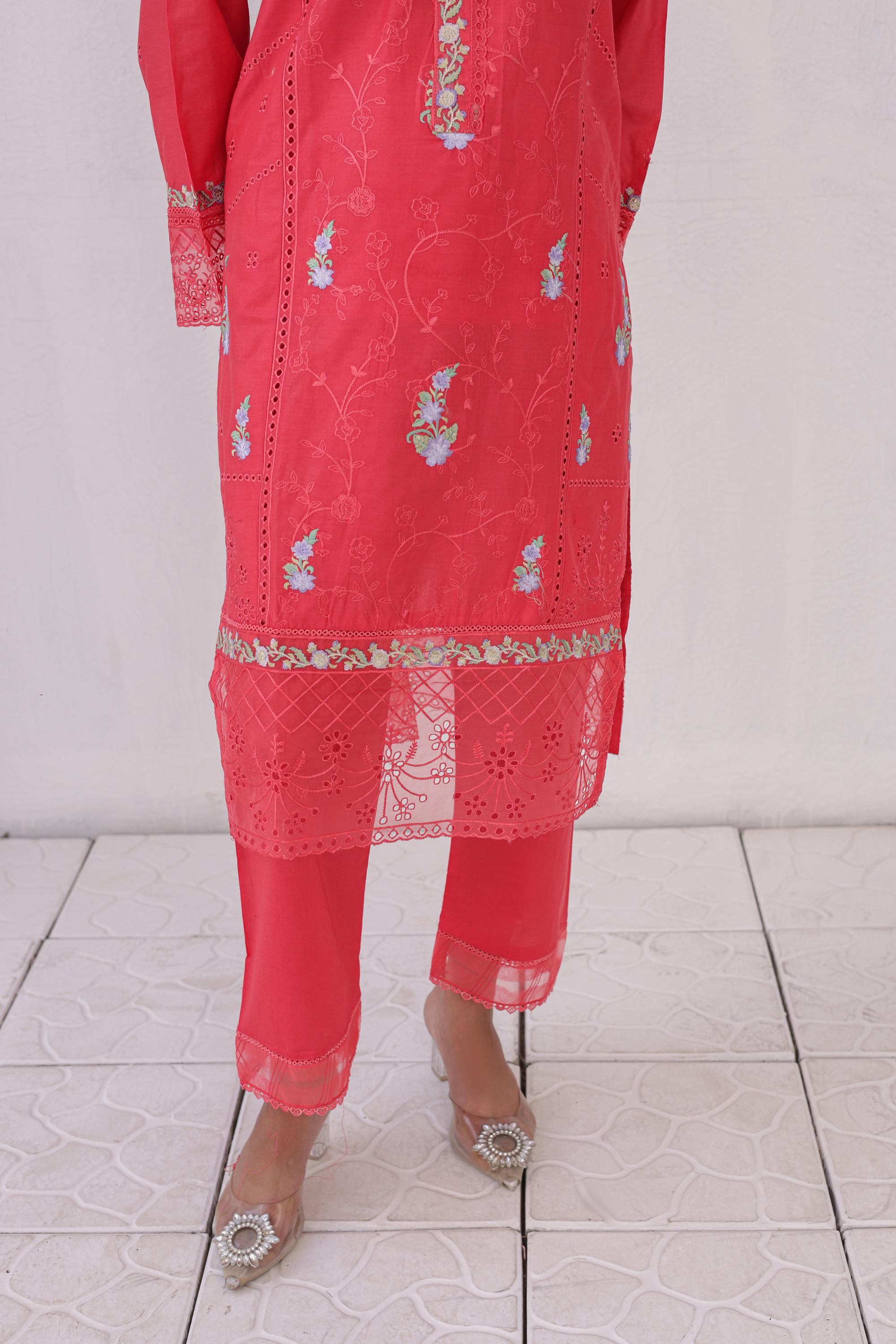 FECTN 114 2Pcs Embroidered Cotton suit shirt and trousers