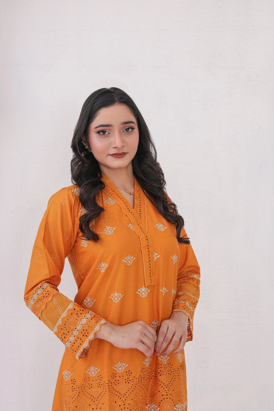 Premium Orange Cotton 2‑Piece Suit – Ready-to-Wear Shirt & Trouser