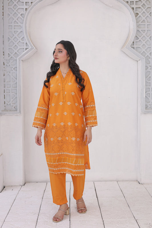Premium Orange Cotton 2‑Piece Suit – Ready-to-Wear Shirt & Trouser