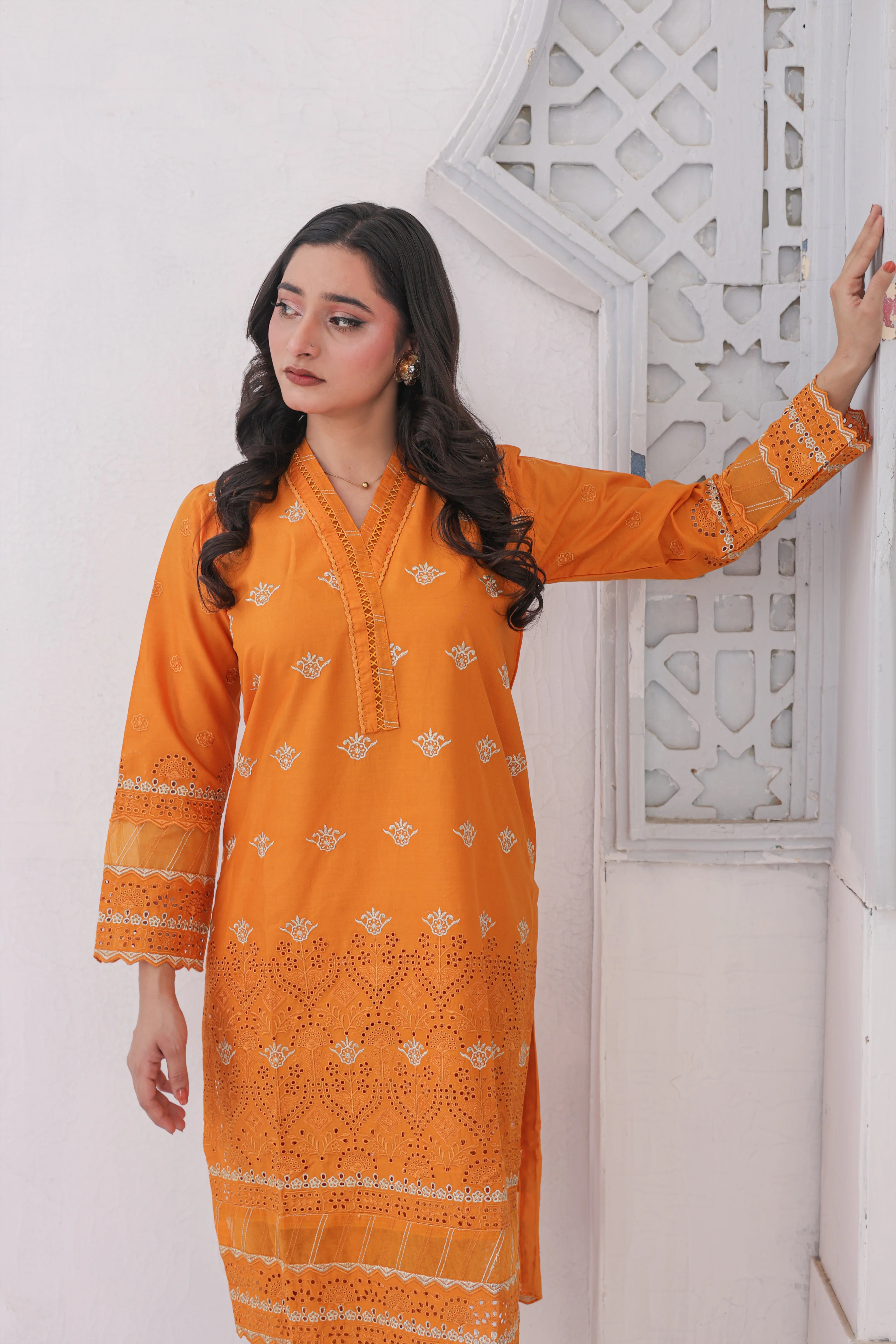 Premium Orange Cotton 2‑Piece Suit – Ready-to-Wear Shirt & Trouser