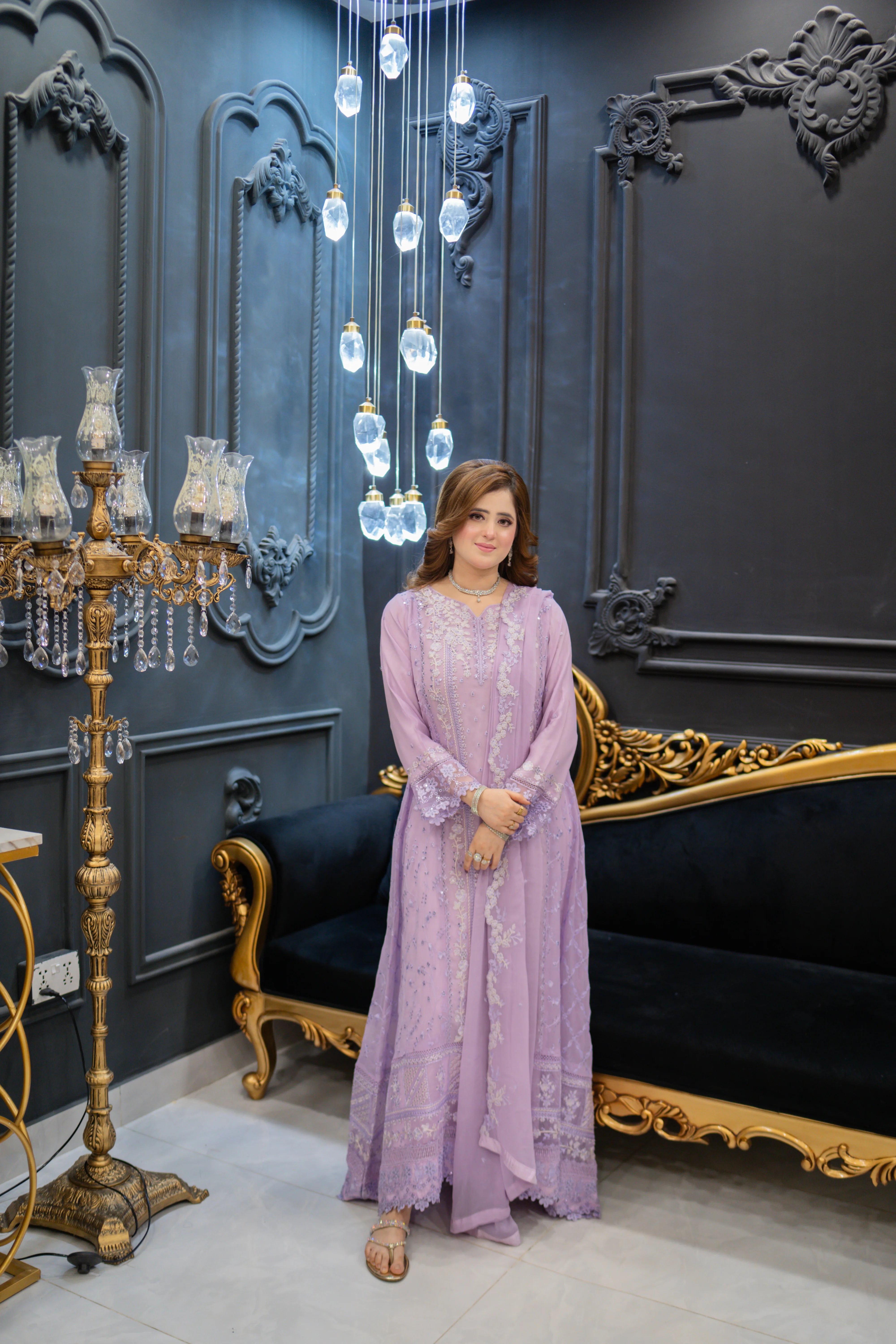 Lavender Luxe Embroidered Chiffon 3-Piece Stitched Suit – Formal Eid & Festive Wear