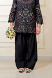 Sitara – Black Chikankari Embroidered Viscose Short Shirt with Farshi Shalwar | 3Pc