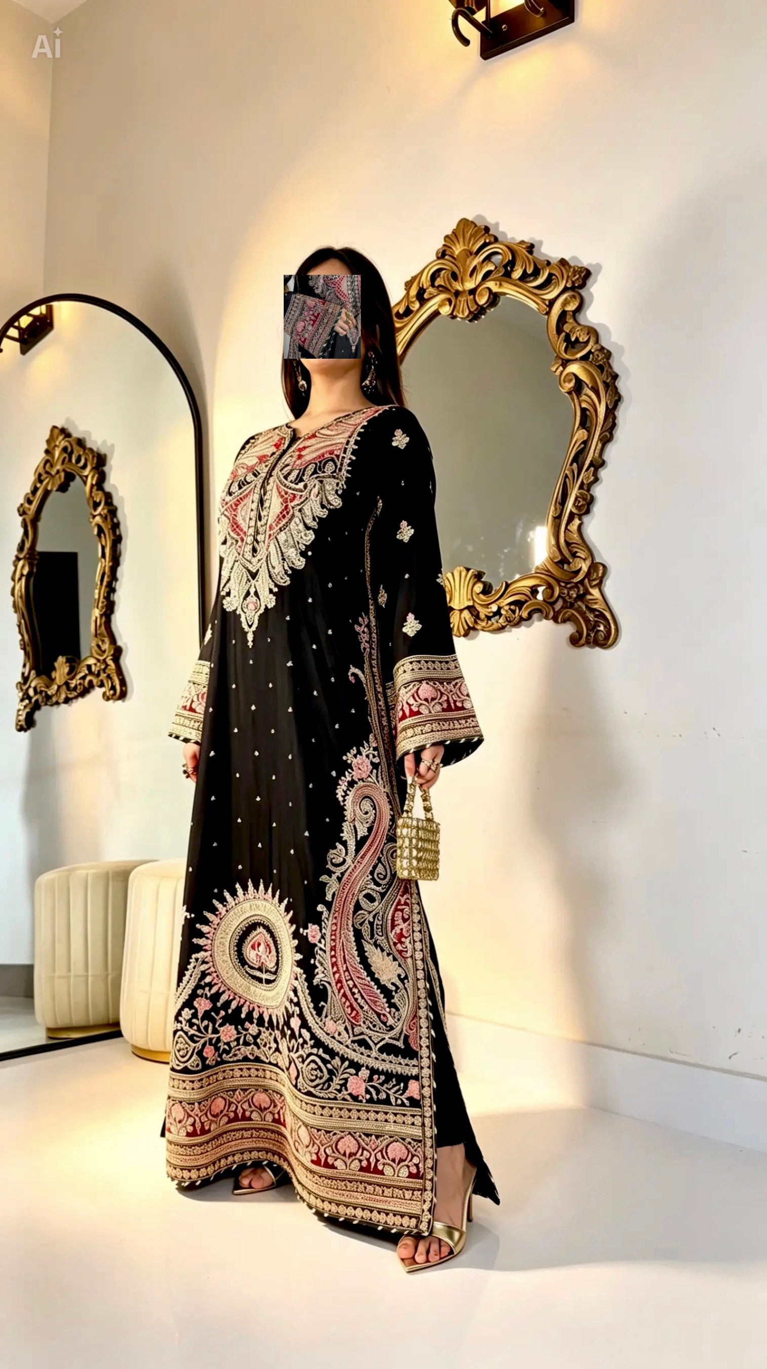 The Royal Black Embroidered Kaftan