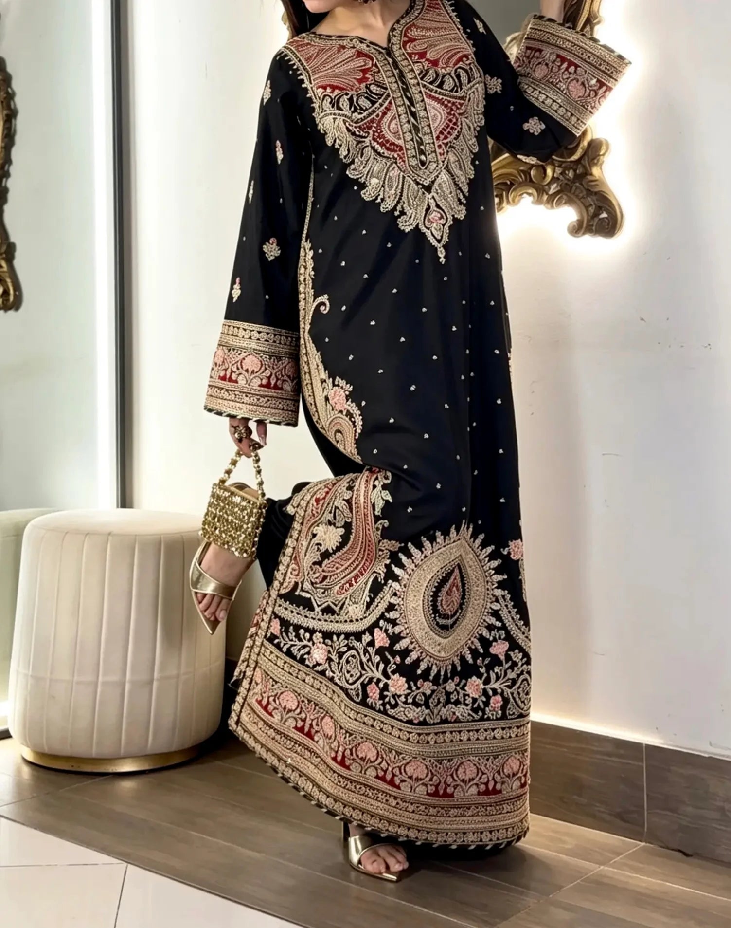 The Royal Black Embroidered Kaftan