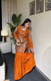 Rust Orange Embroidered Viscose Shirt with Gharara – 2 Pc