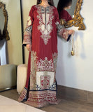 Ruby Noor – Maroon Hand-Embroidered Draped Kaftan | Luxury Festive Wear