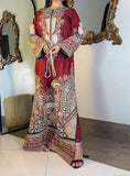 Ruby Noor – Maroon Hand-Embroidered Draped Kaftan | Luxury Festive Wear