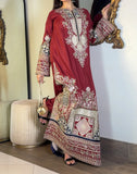Ruby Noor – Maroon Hand-Embroidered Draped Kaftan | Luxury Festive Wear