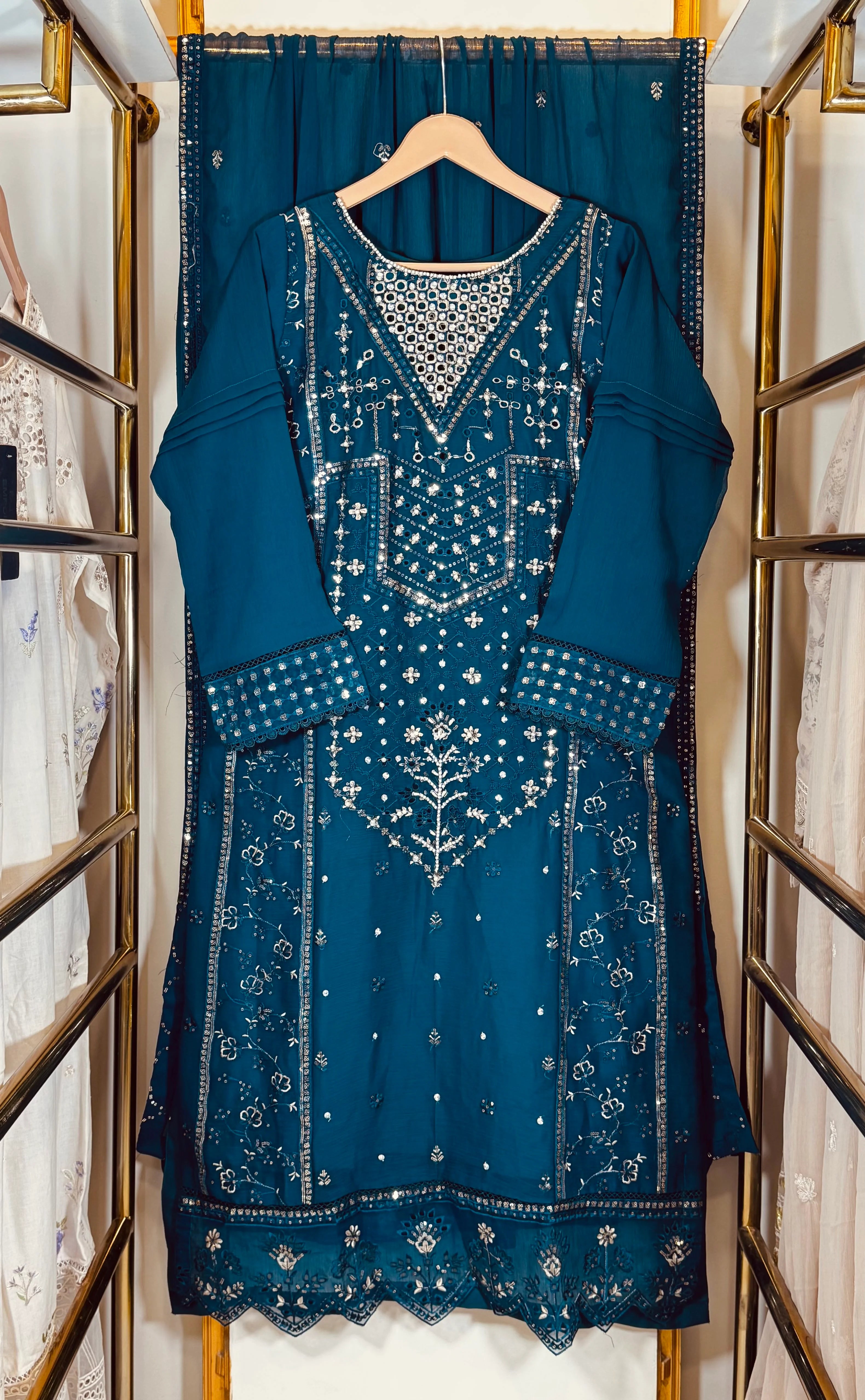 Celestial Pearl Chiffon – Teal Blue