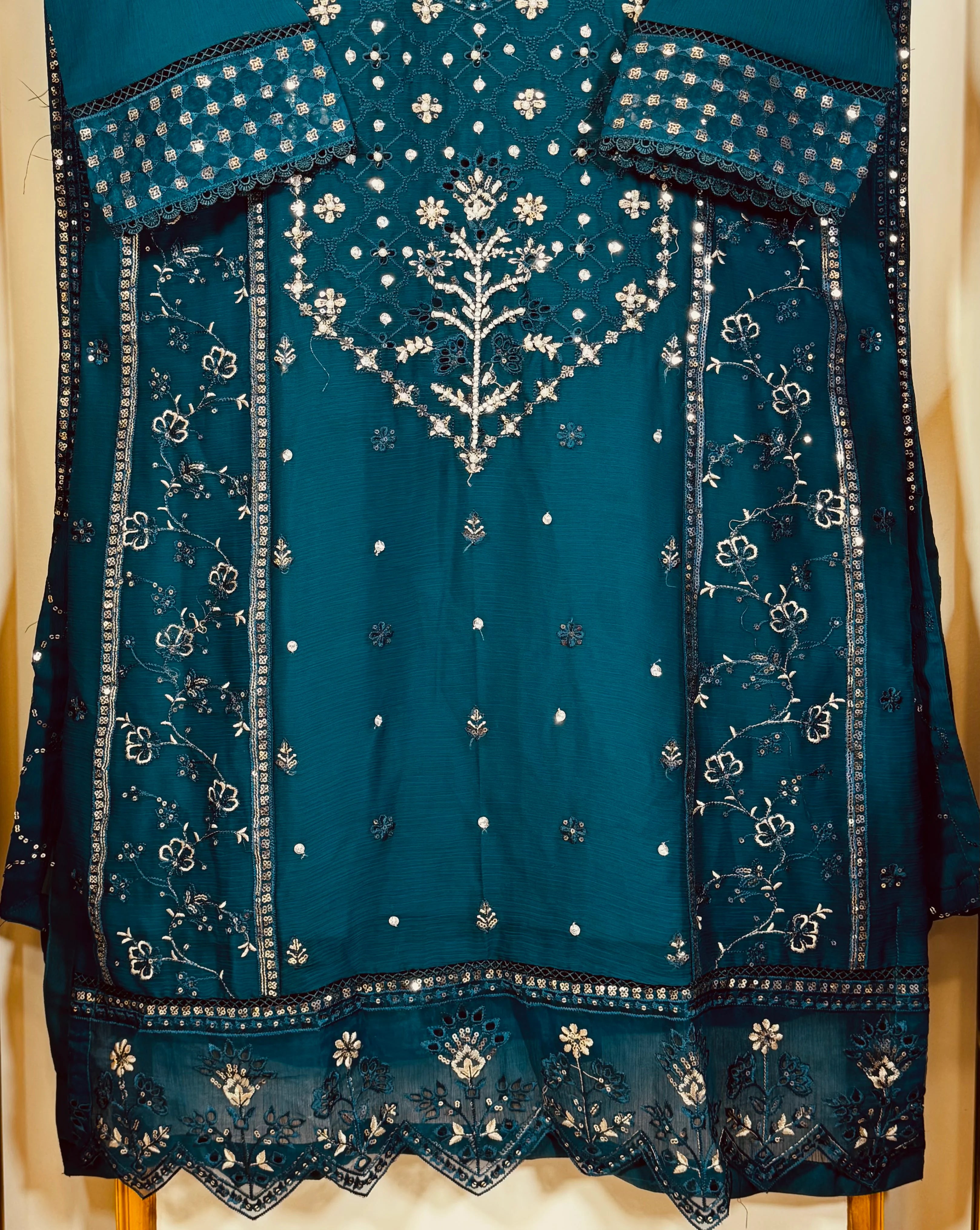 Celestial Pearl Chiffon – Teal Blue