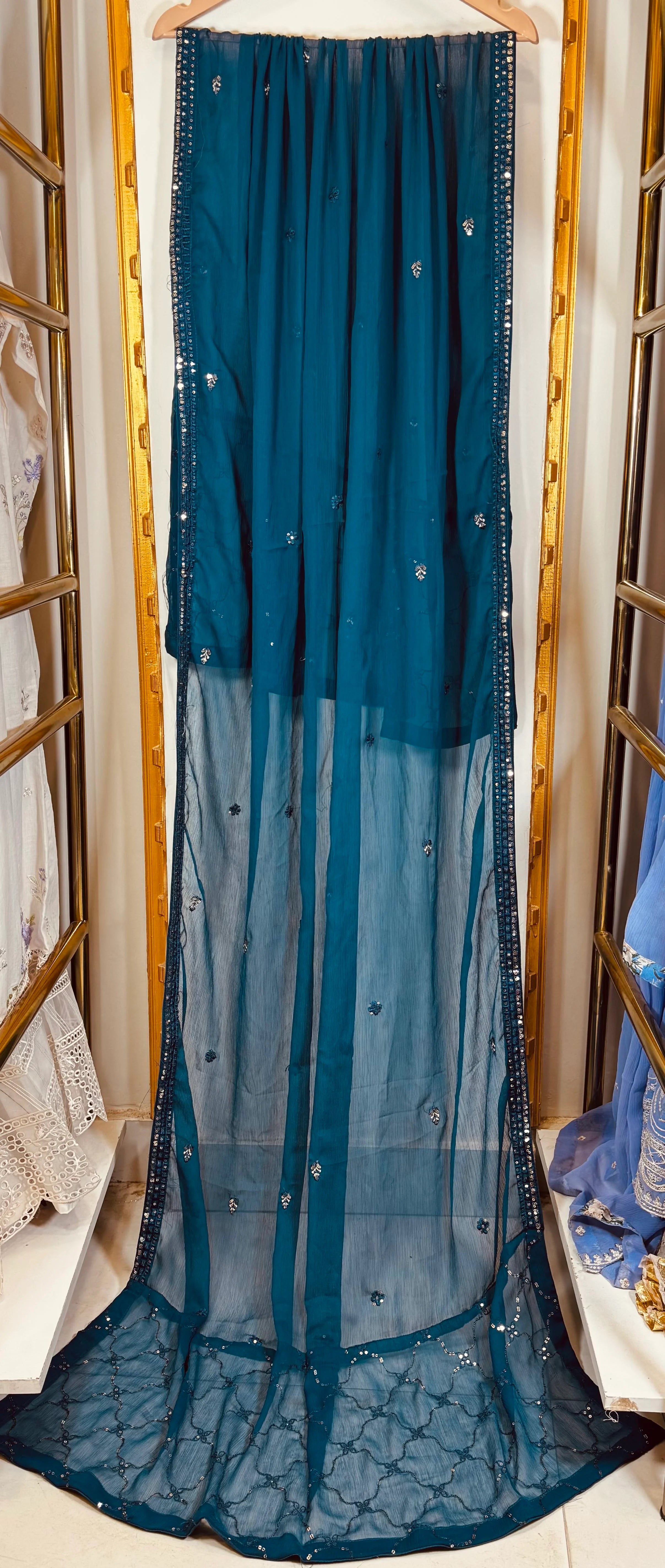 Celestial Pearl Chiffon – Teal Blue