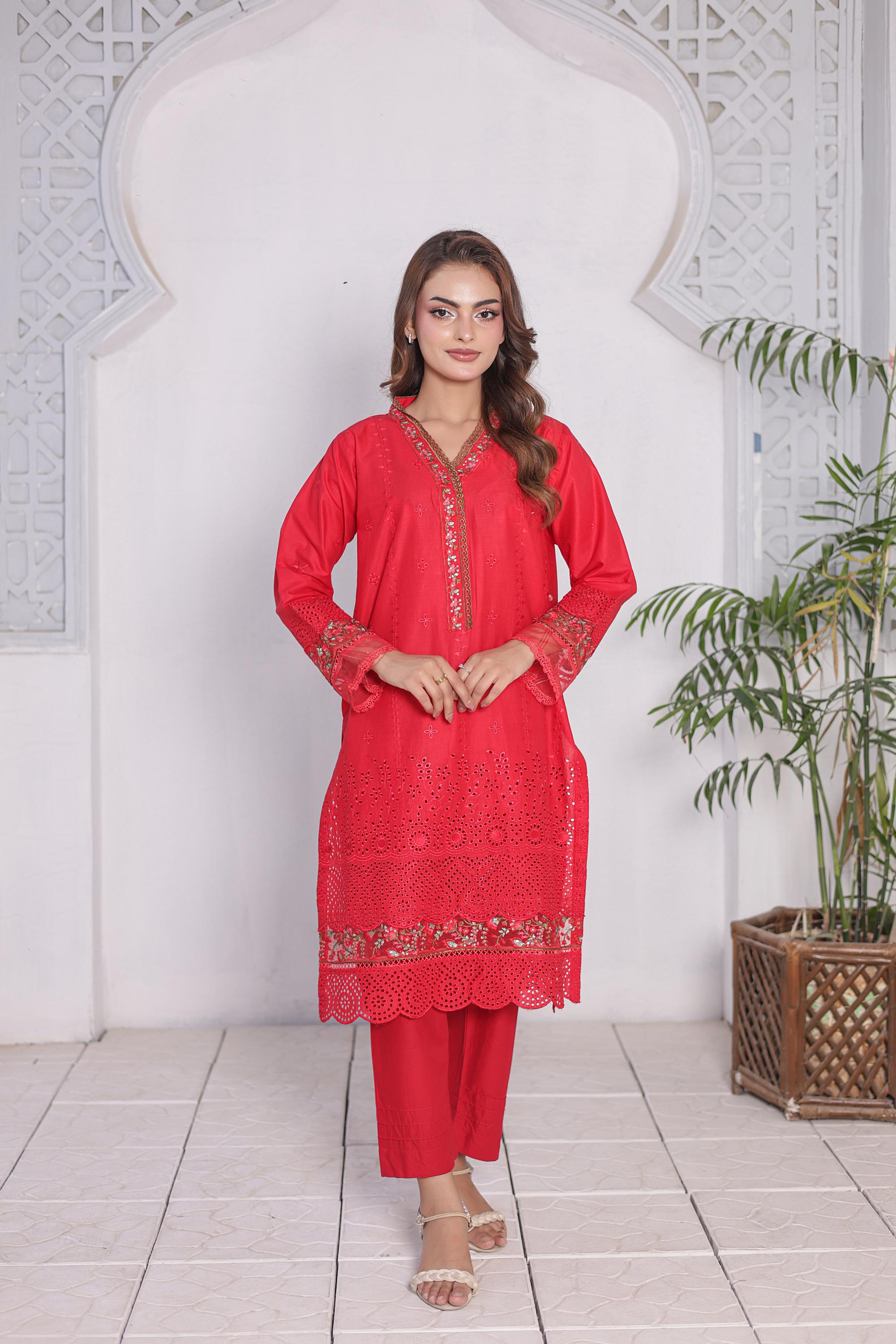 FECTN 114 2Pcs Embroidered Cotton suit shirt and trousers