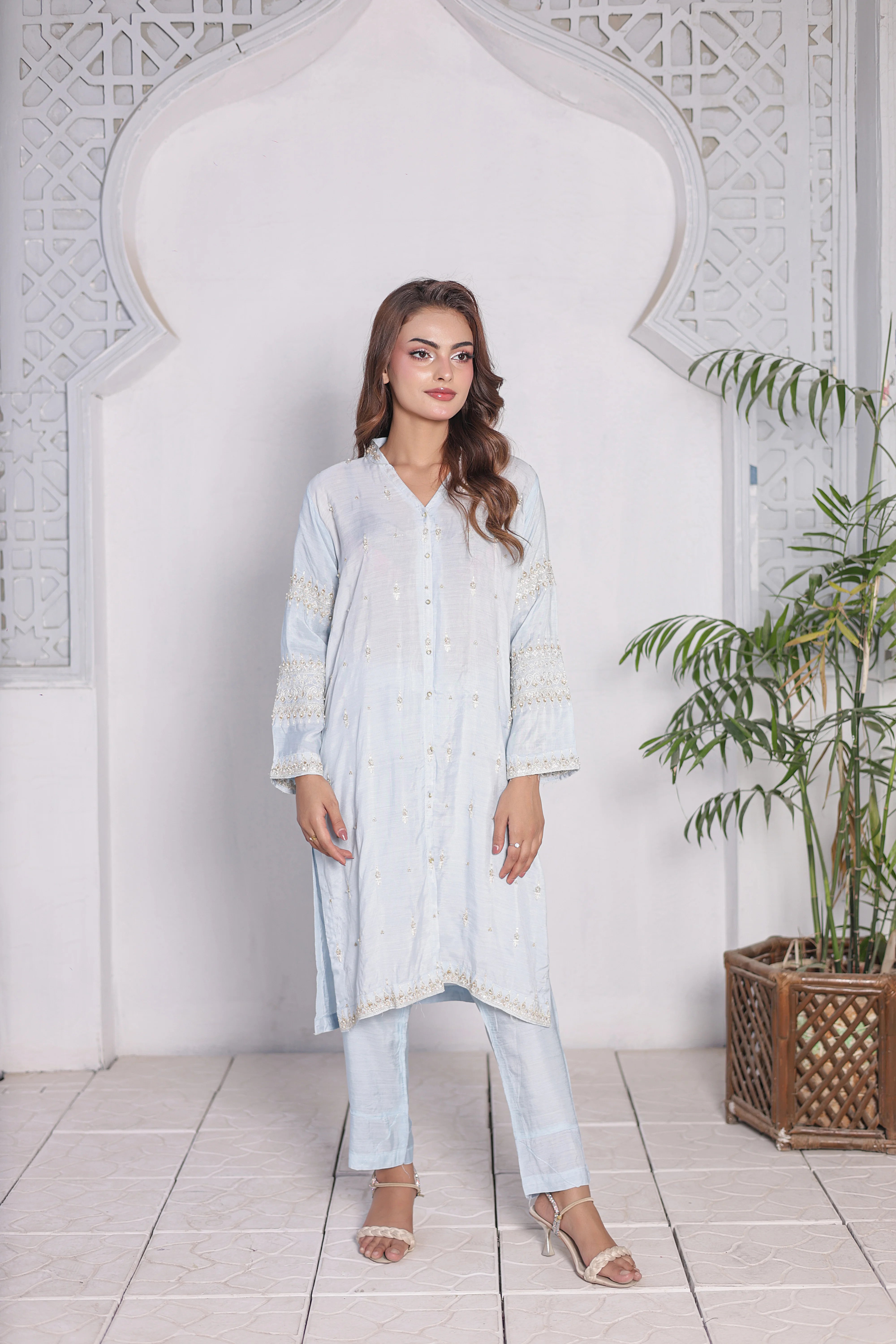 Sky Blue Embroidered Cotton 2-Piece Suit – Premium Summer Lawn Set for Women