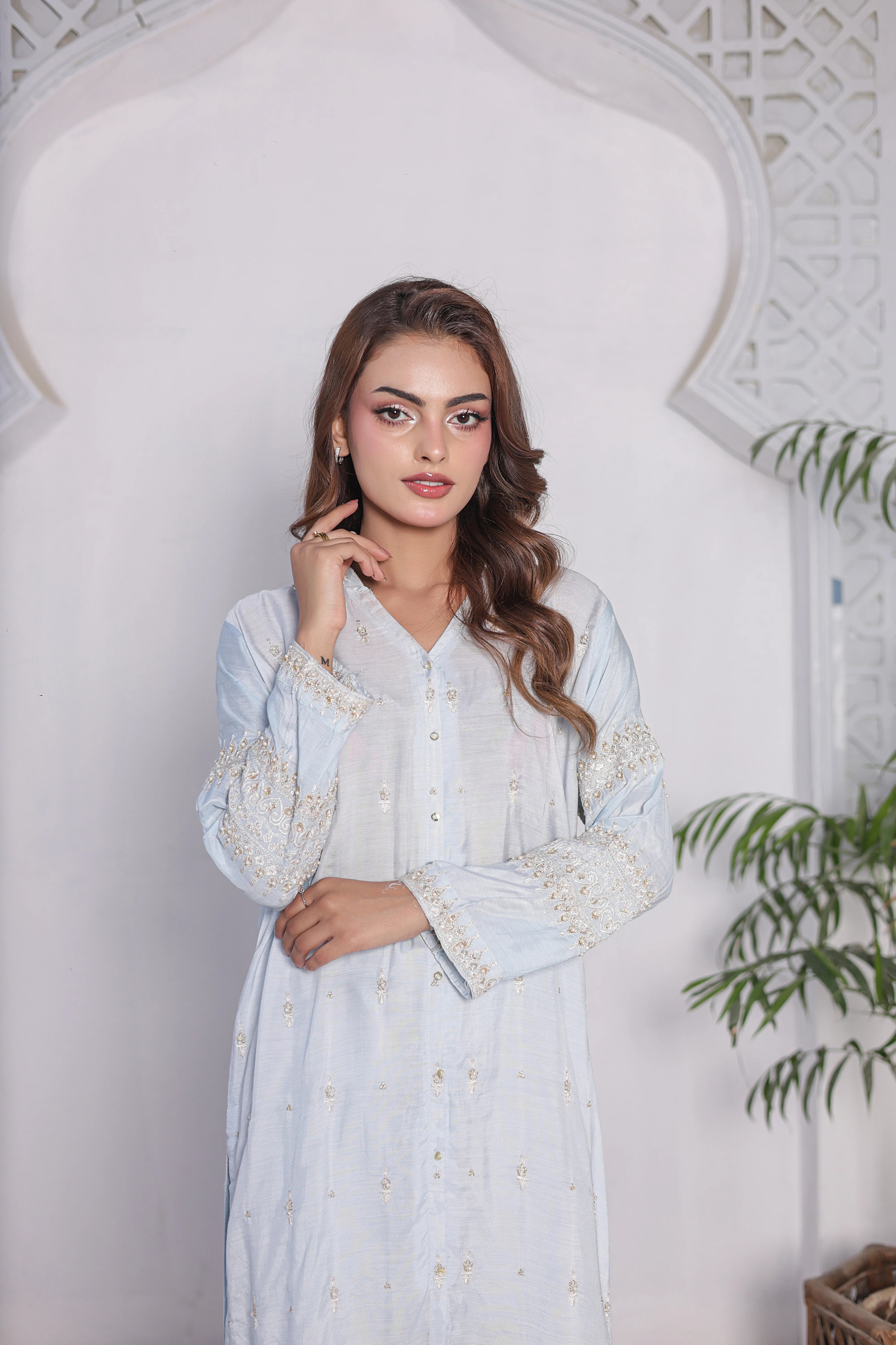 Sky Blue Embroidered Cotton 2-Piece Suit – Premium Summer Lawn Set for Women