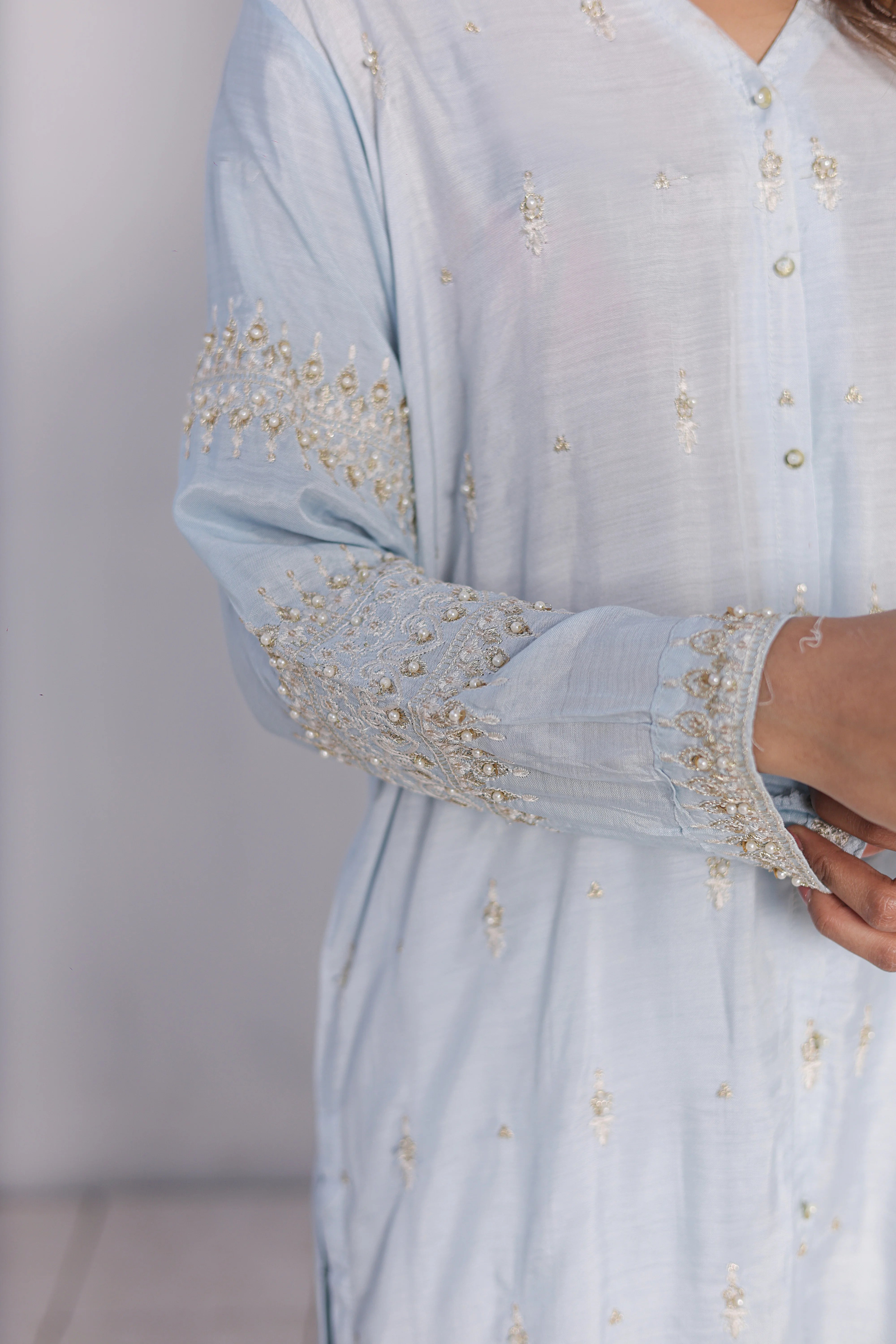 Sky Blue Embroidered Cotton 2-Piece Suit – Premium Summer Lawn Set for Women