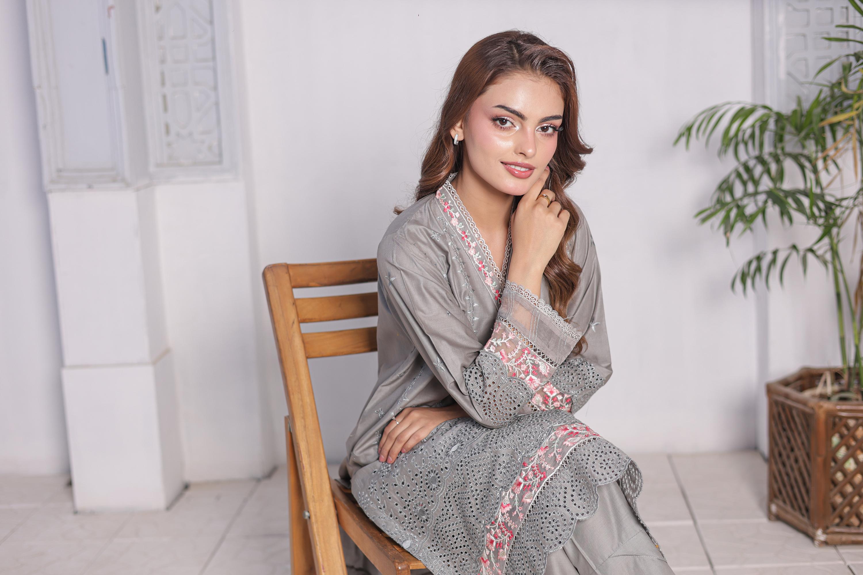 FECTN 114 2Pcs Embroidered Cotton suit shirt and trousers