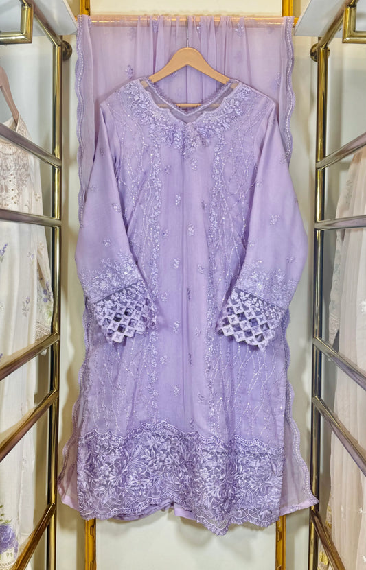 Lilac Whisper – Lilac Luxury Embroidered Chiffon Suit