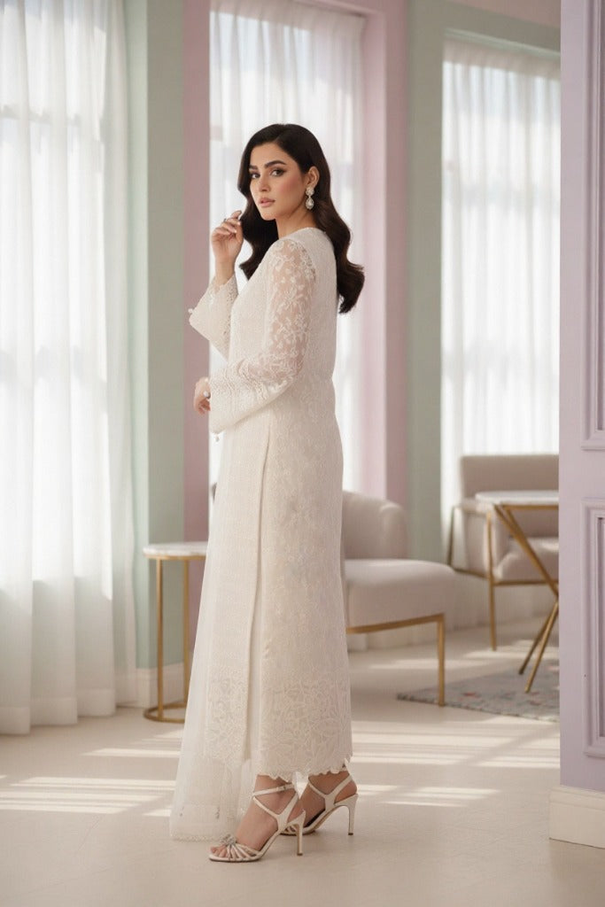 Full outfit styling: stitched 3‑piece ensemble with chiffon dupatta and culottes