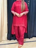 Royal Crimson – Embroidered Red Farshi Shalwar Suit (3-Piece)