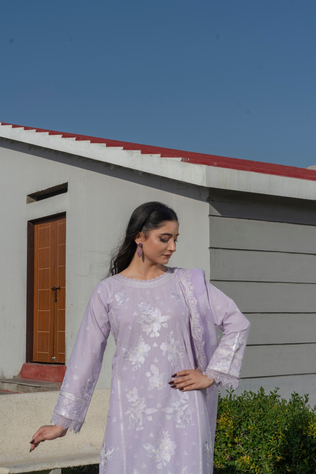 Zarif Embroidered Lilac Cotton Ensemble  3 PCS