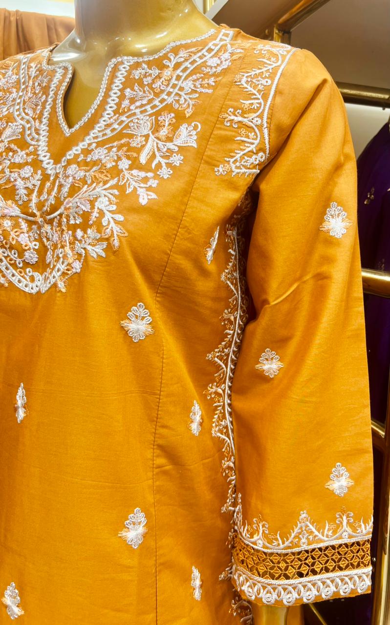 Zehra Luxe – Zard Festive | 3 Piece Cotton Farshi Shalwar Set