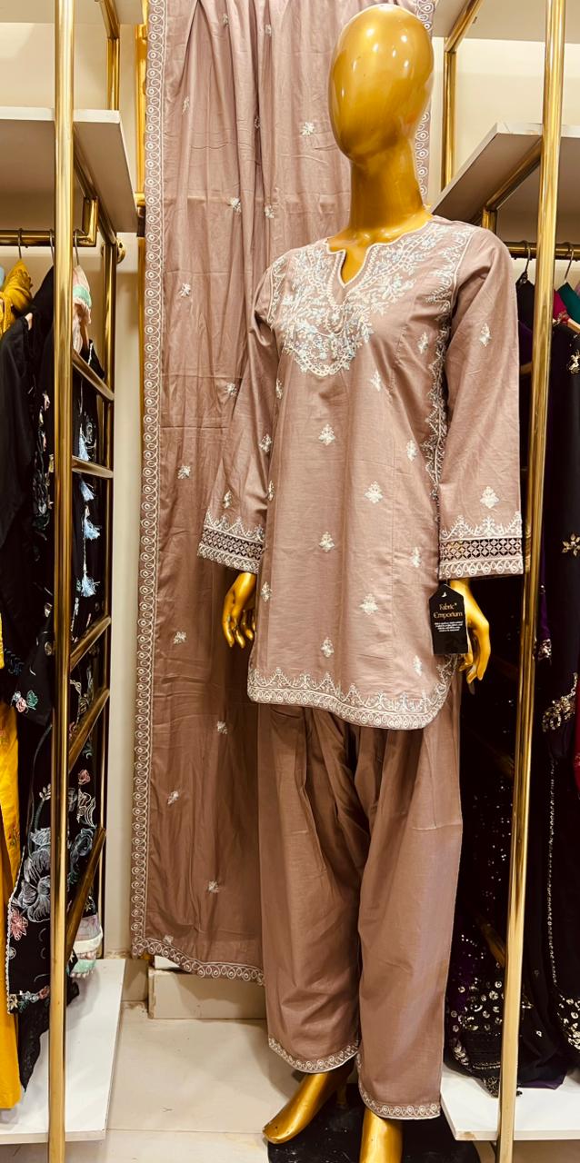 Zehra Luxe – Shehr-e-Grey | 3 Piece Cotton Farshi Shalwar Ensemble