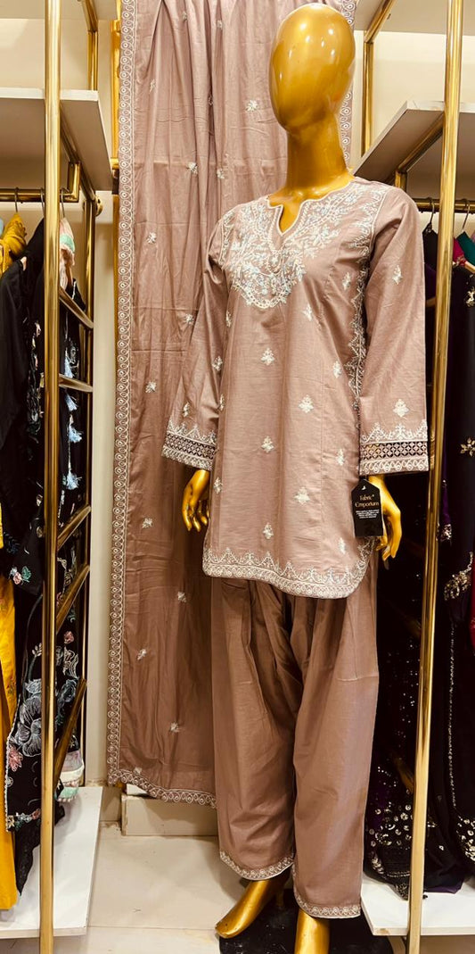 Zehra Luxe – Shehr-e-Grey | 3 Piece Cotton Farshi Shalwar Ensemble
