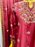 Zehra Luxe – Mehroon Royale | 3 Piece Cotton Short Shirt Farshi Set