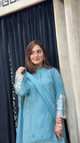 Festive Royale – Zareen Mist | Teal Grey Farshi Shalwar 3-Piece Suit