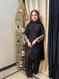Festive Royale – Siyah Sultana | Black Farshi Shalwar 3-Piece Suit