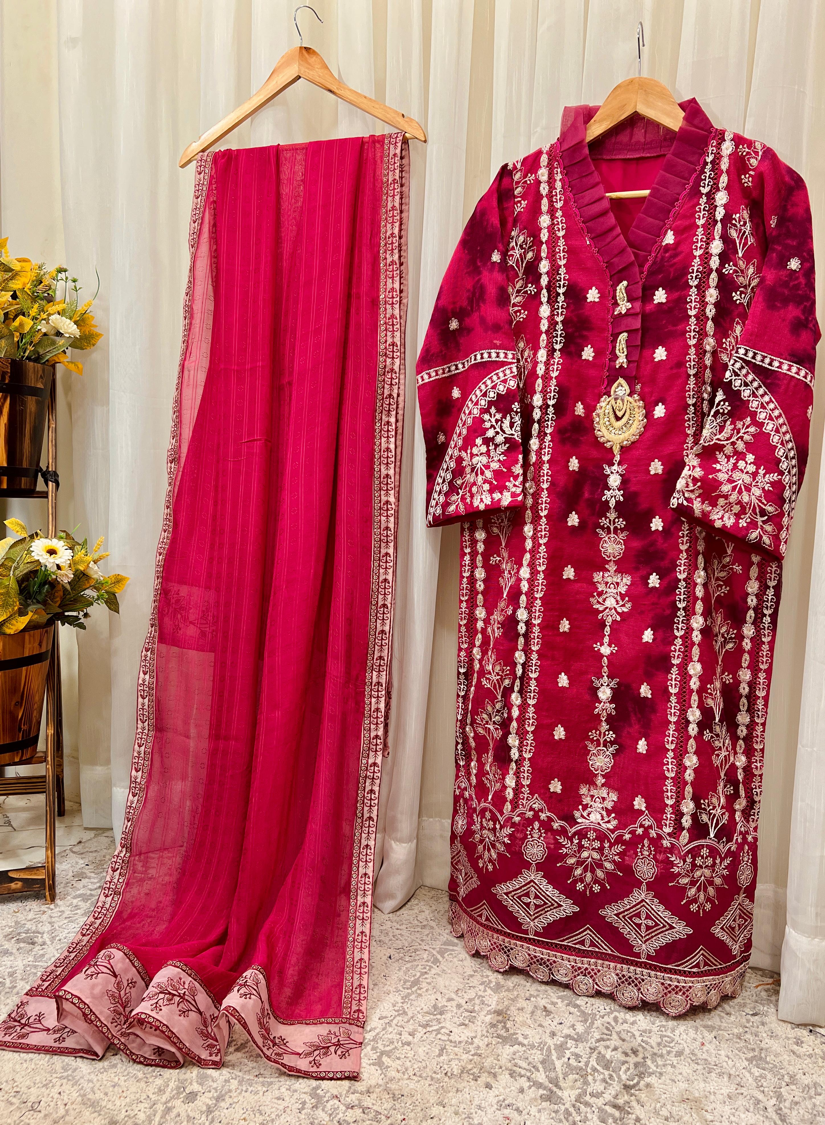 2Pcs Pure Embroidered Cotton Net Suit FE145112
