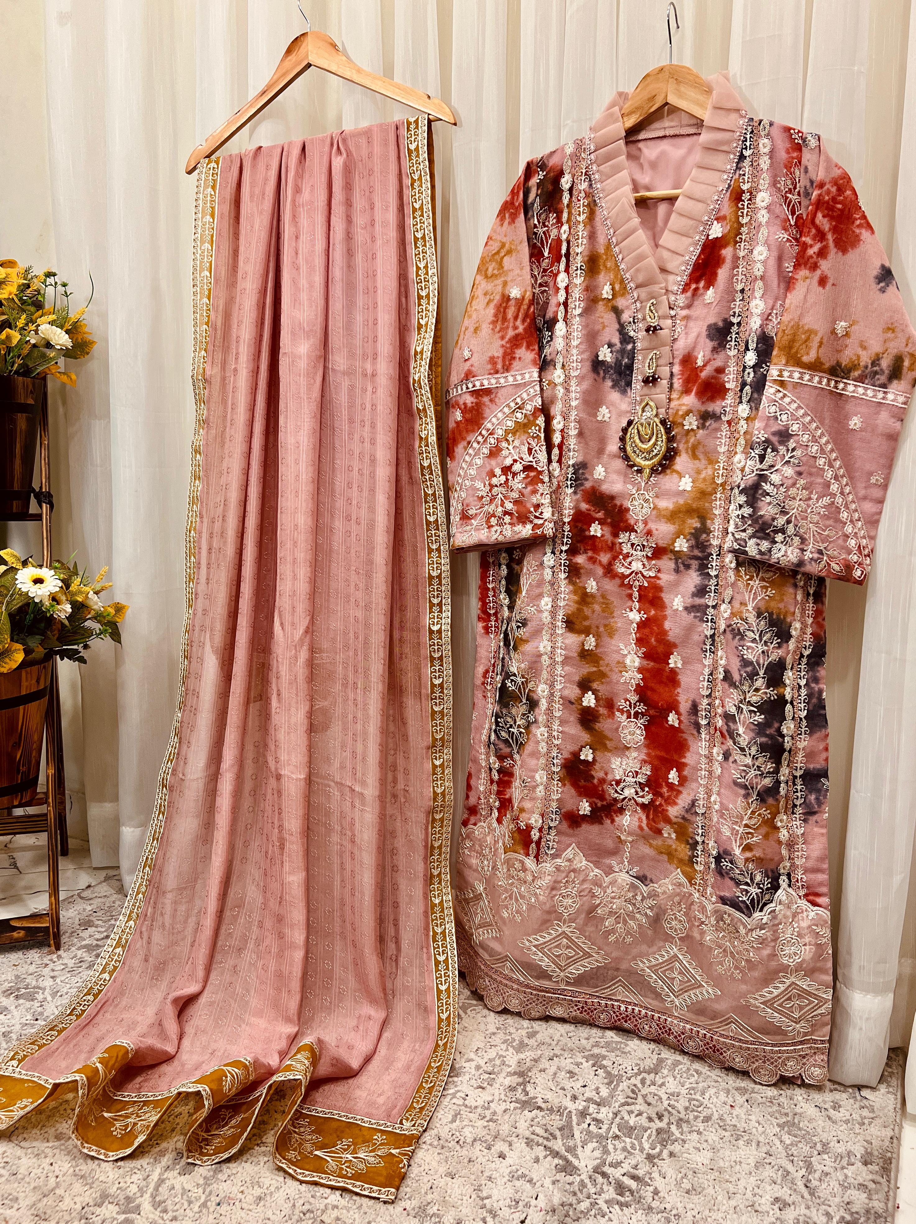 2Pcs Pure Embroidered Cotton Net Suit FE145113