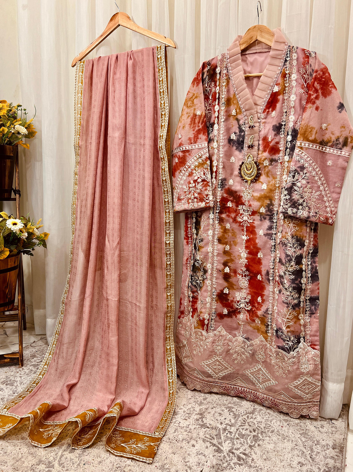 2Pcs Pure Embroidered Cotton Net Suit FE145113
