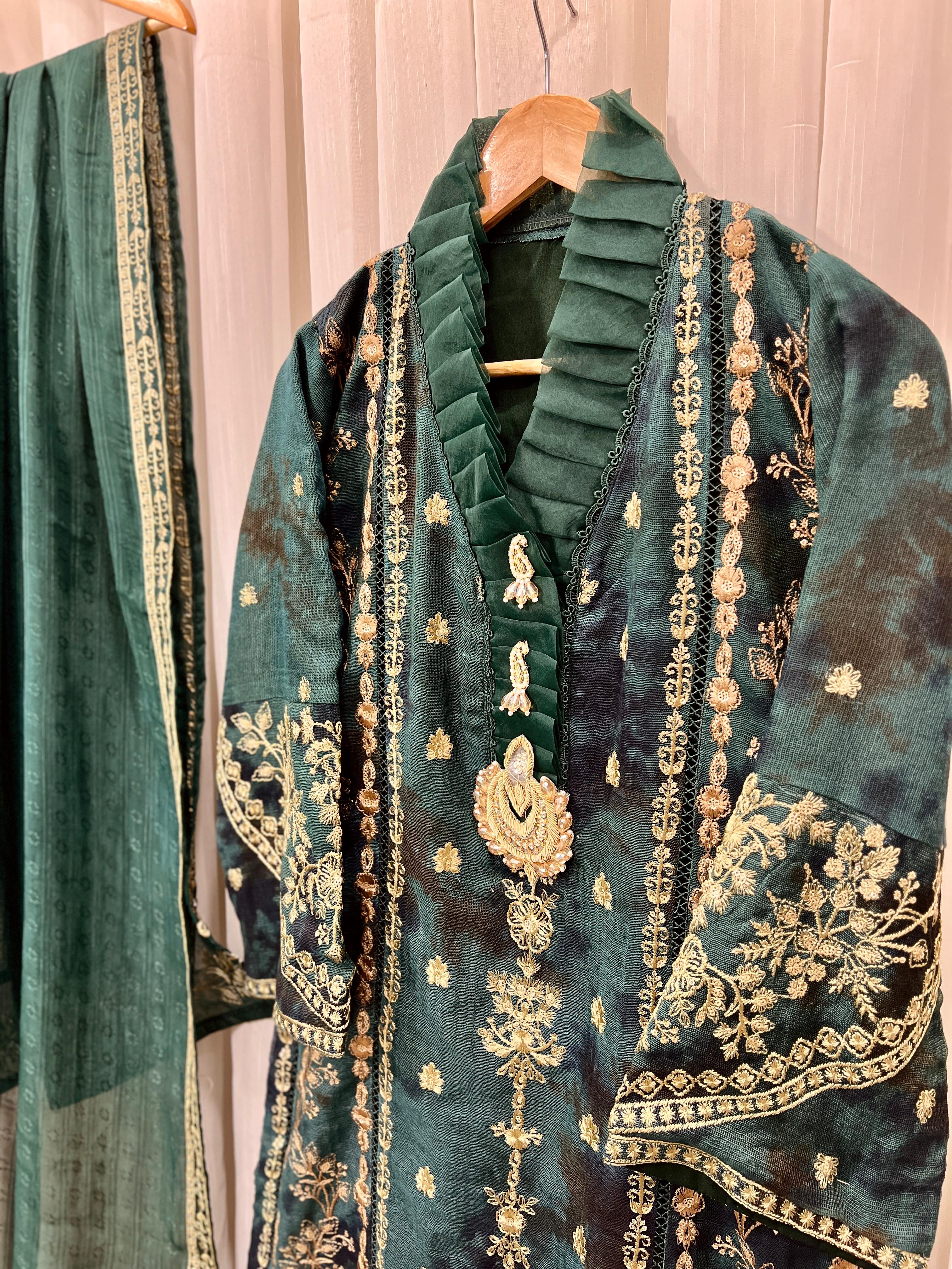 2Pcs Pure Embroidered Cotton Net Suit FE145114