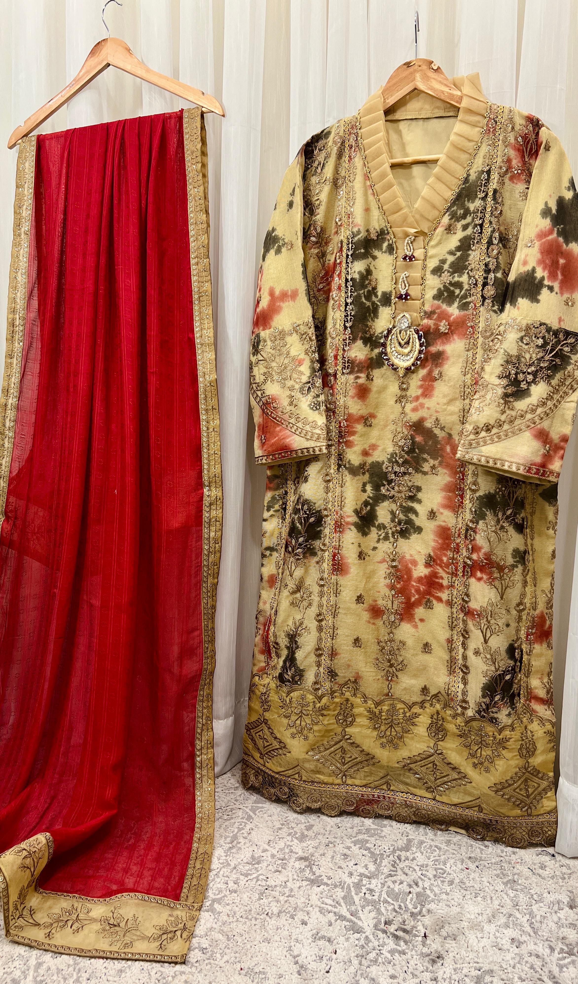 2Pcs Pure Embroidered Cotton Net Suit FE145115