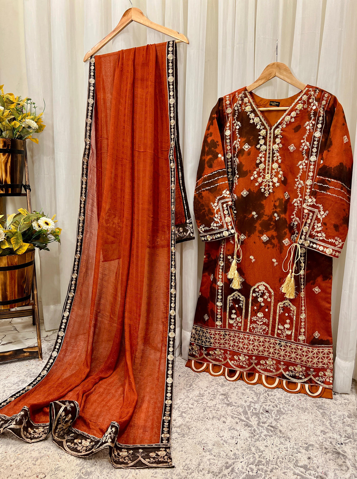 2Pcs Pure Embroidered Cotton Net Suit FE145226