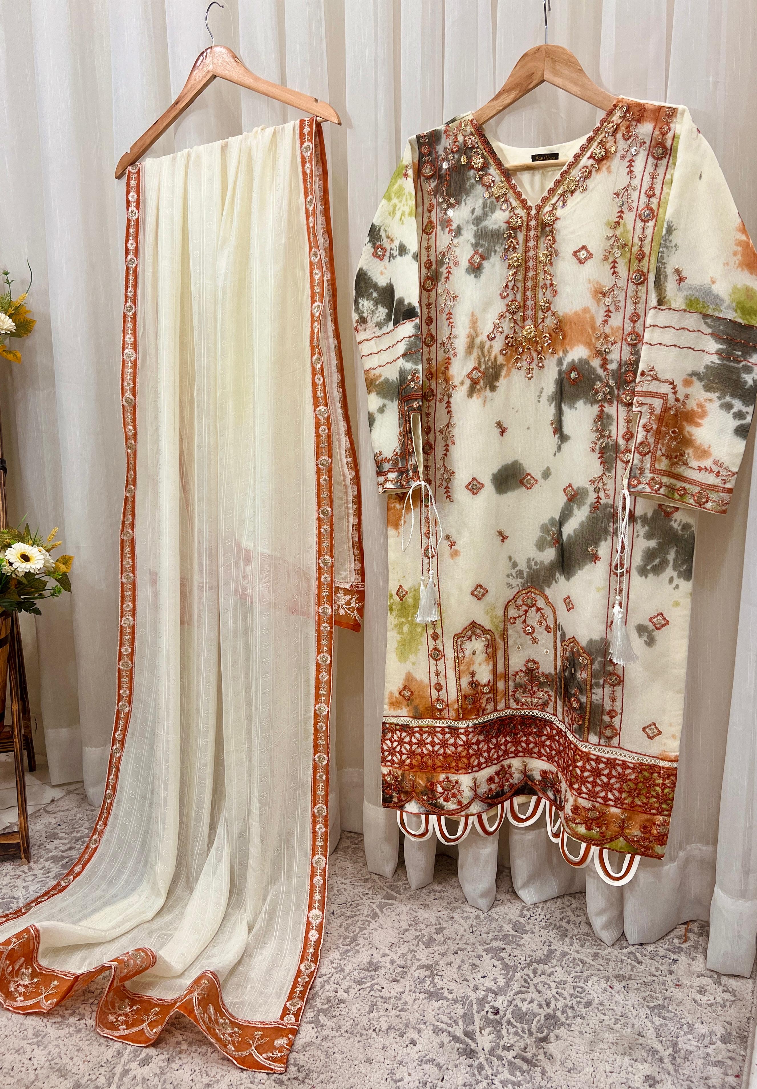 2Pcs Pure Embroidered Cotton Net Suit FE145226