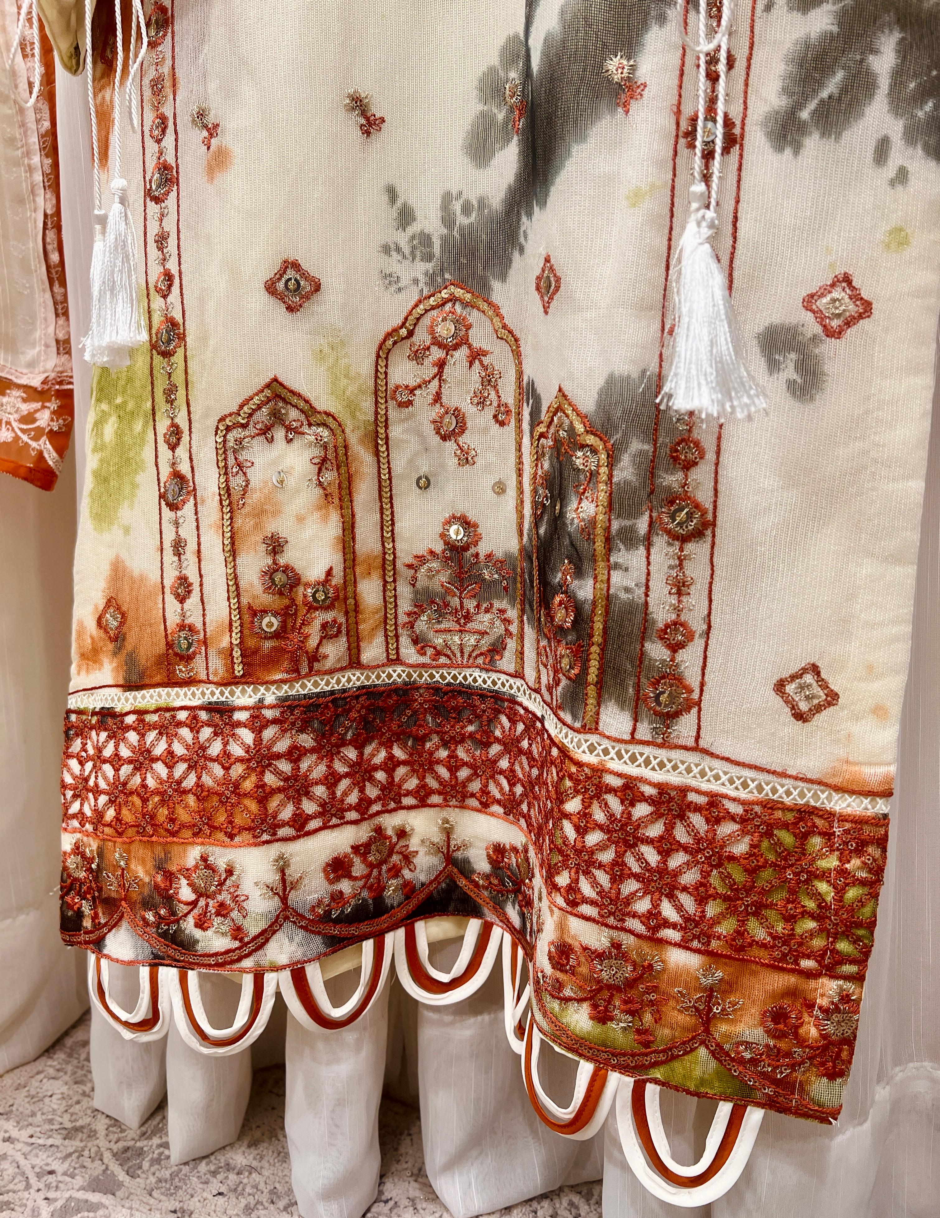 2Pcs Pure Embroidered Cotton Net Suit FE145226