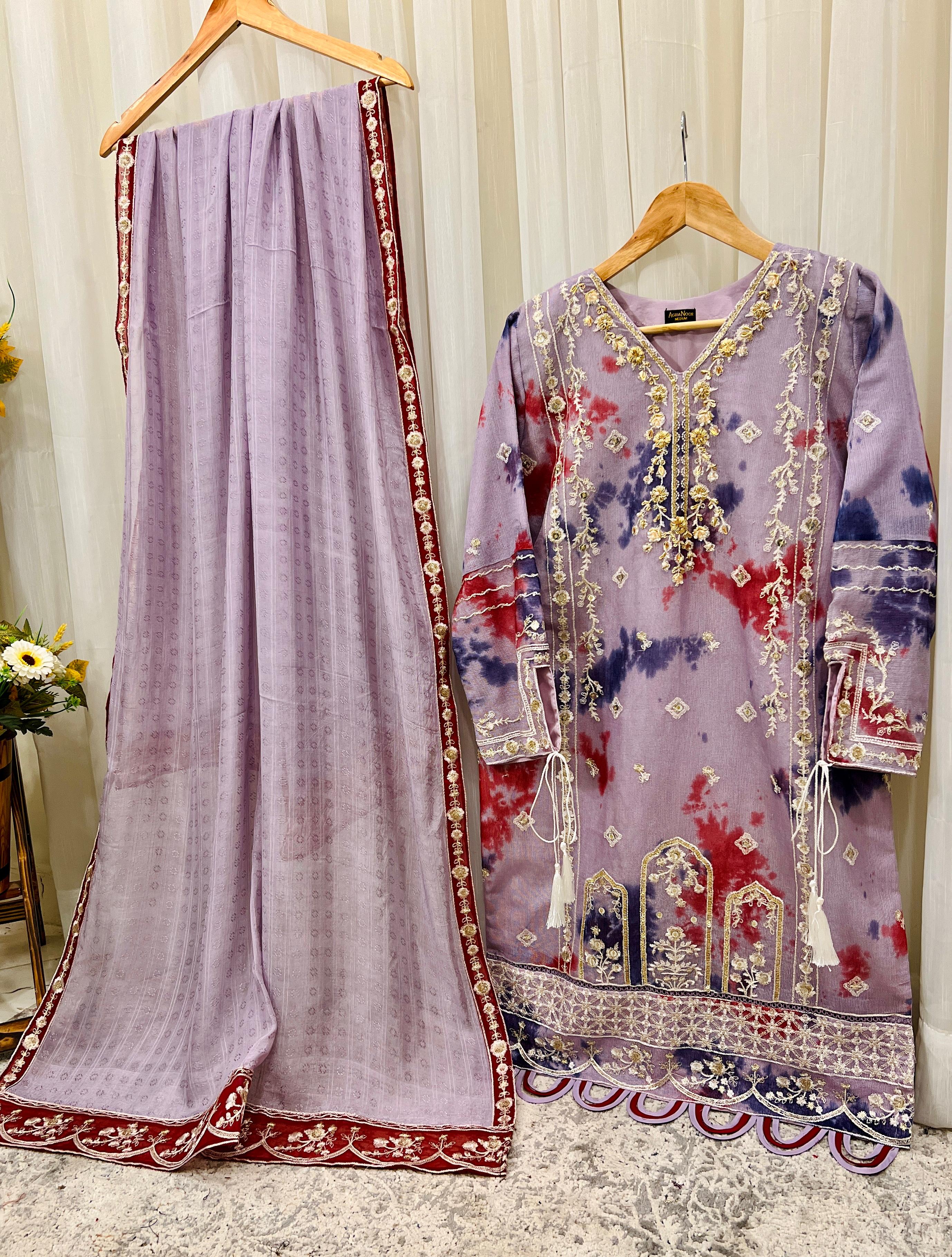 2Pcs Pure Embroidered Cotton Net Suit FE145227