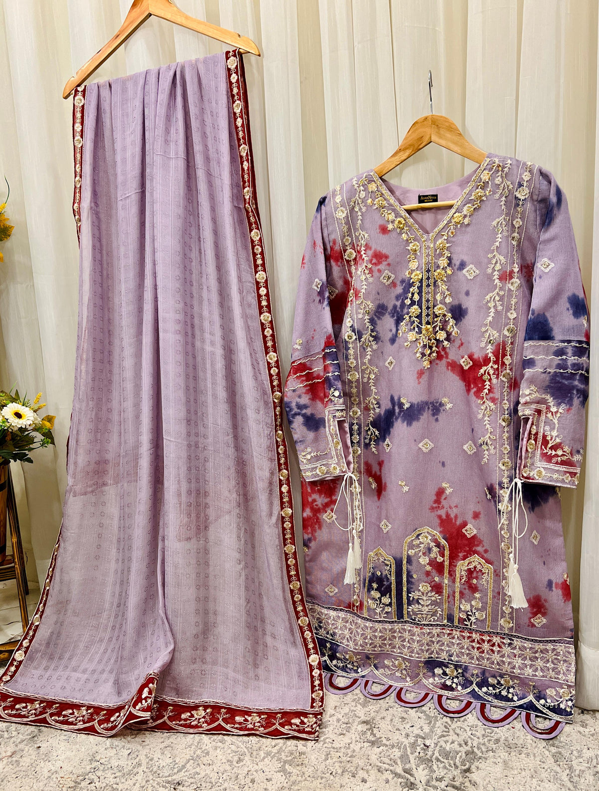 2Pcs Pure Embroidered Cotton Net Suit FE145227